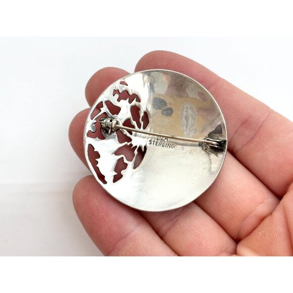 Mekkala Goddess Blue Enamel Siam Sterling Silver 925 Cutout Vintage Brooch - Picture 9 of 9